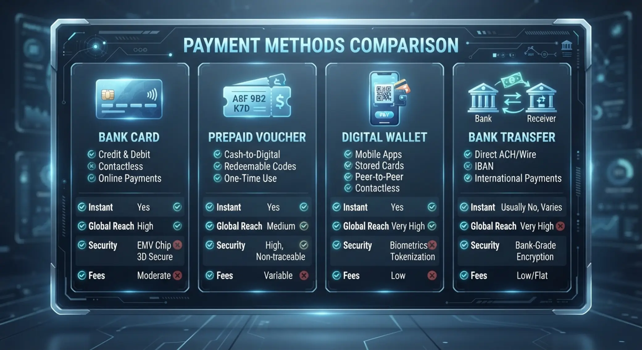 Paysafecard et autres solutions de paiement comparées Comparatif visuel de plusieurs moyens de paiement en ligne