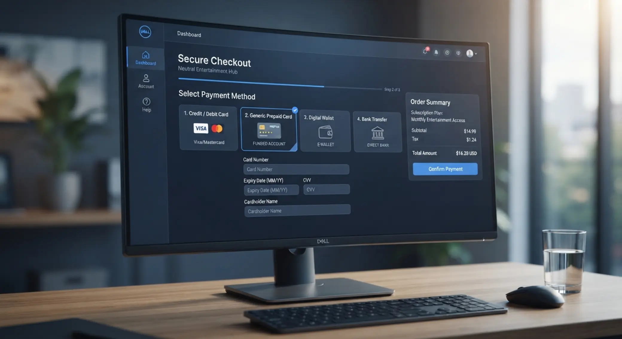 Méthodes de paiement en ligne avec option prépayée Écran de paiement en ligne avec option de carte prépayée
