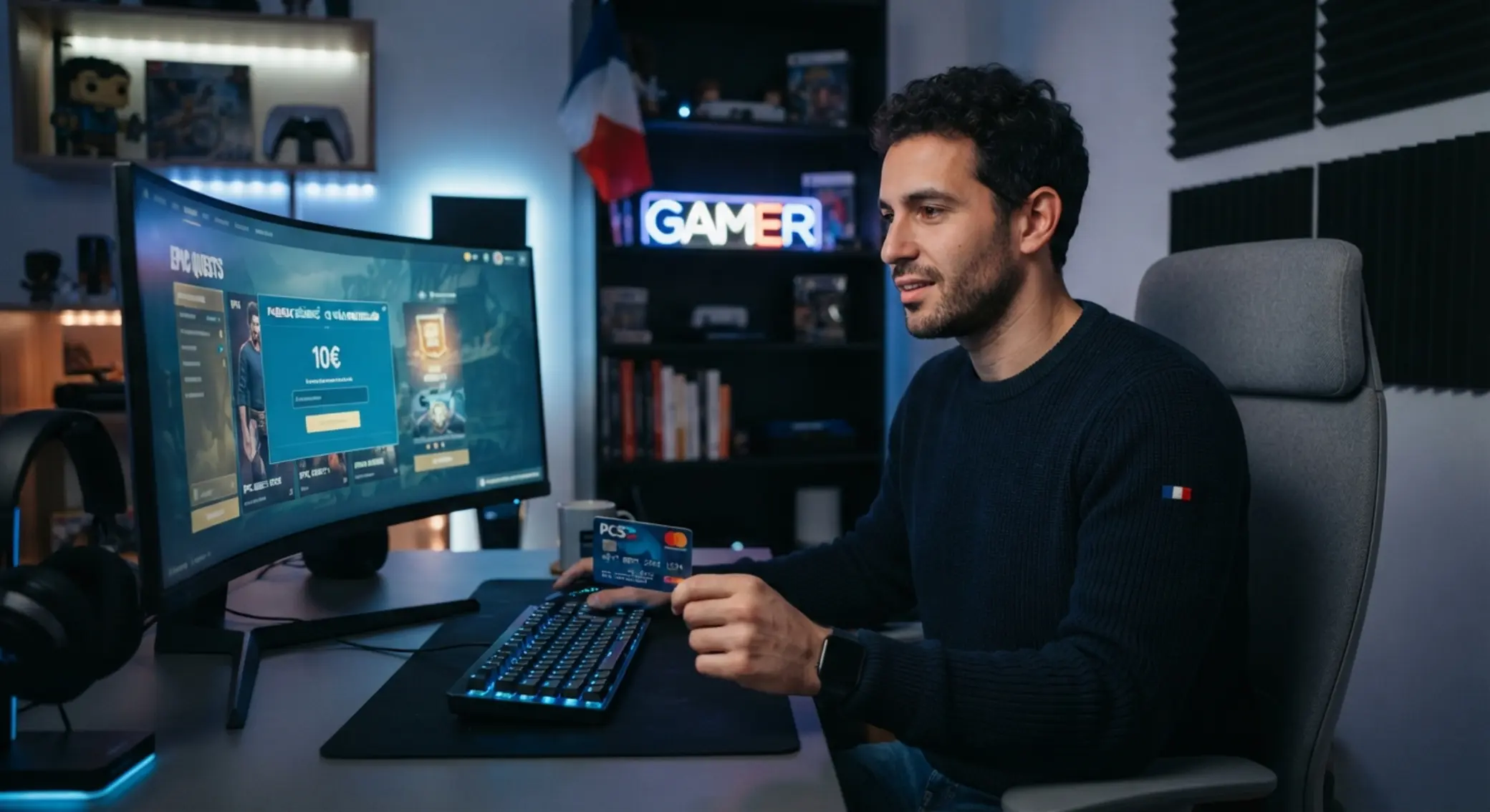Joueur français avec carte prépayée devant un écran en ligne