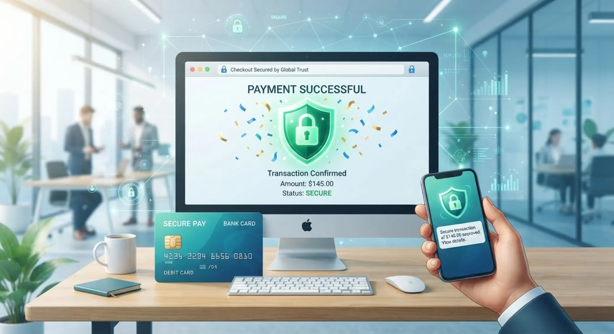 Sécurité des paiements en ligne Illustration de sécurité pour paiements en ligne avec carte et code prépayé