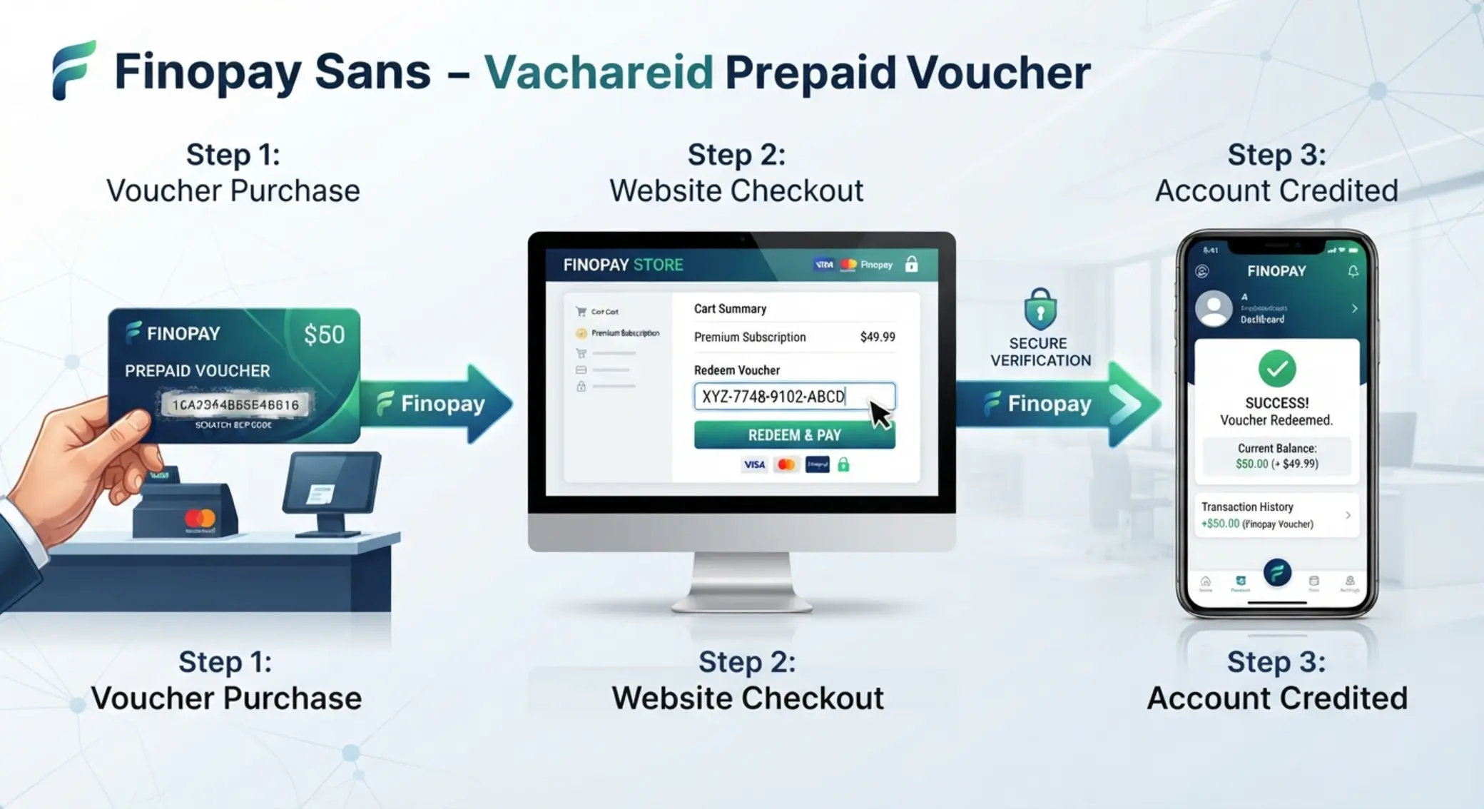 Fonctionnement du paiement prépayé étape par étape Schéma du parcours de paiement avec code prépayé sur un site en ligne