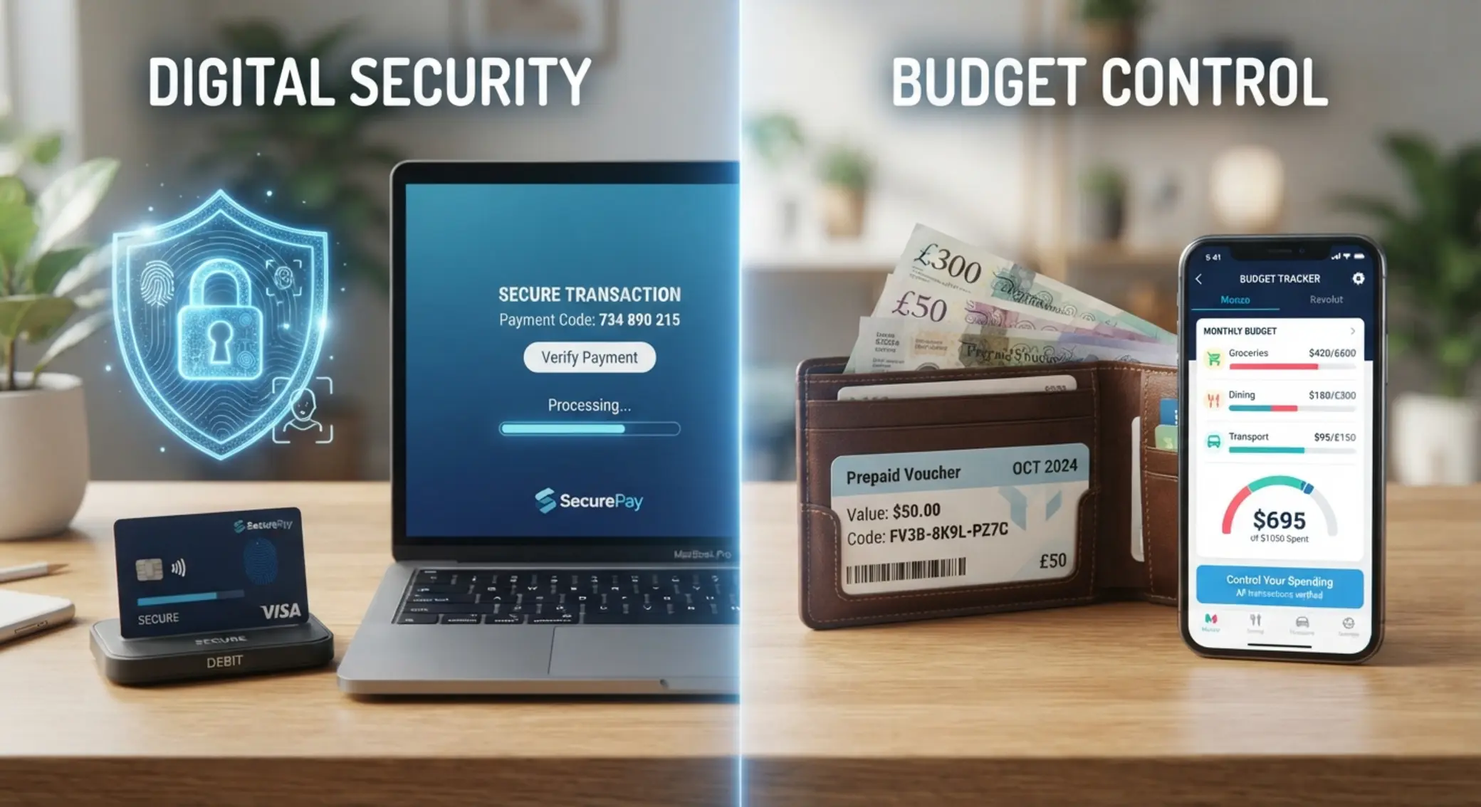 Sécurité et gestion du budget Visuel sécurité et contrÎle du budget avec paiement prépayé